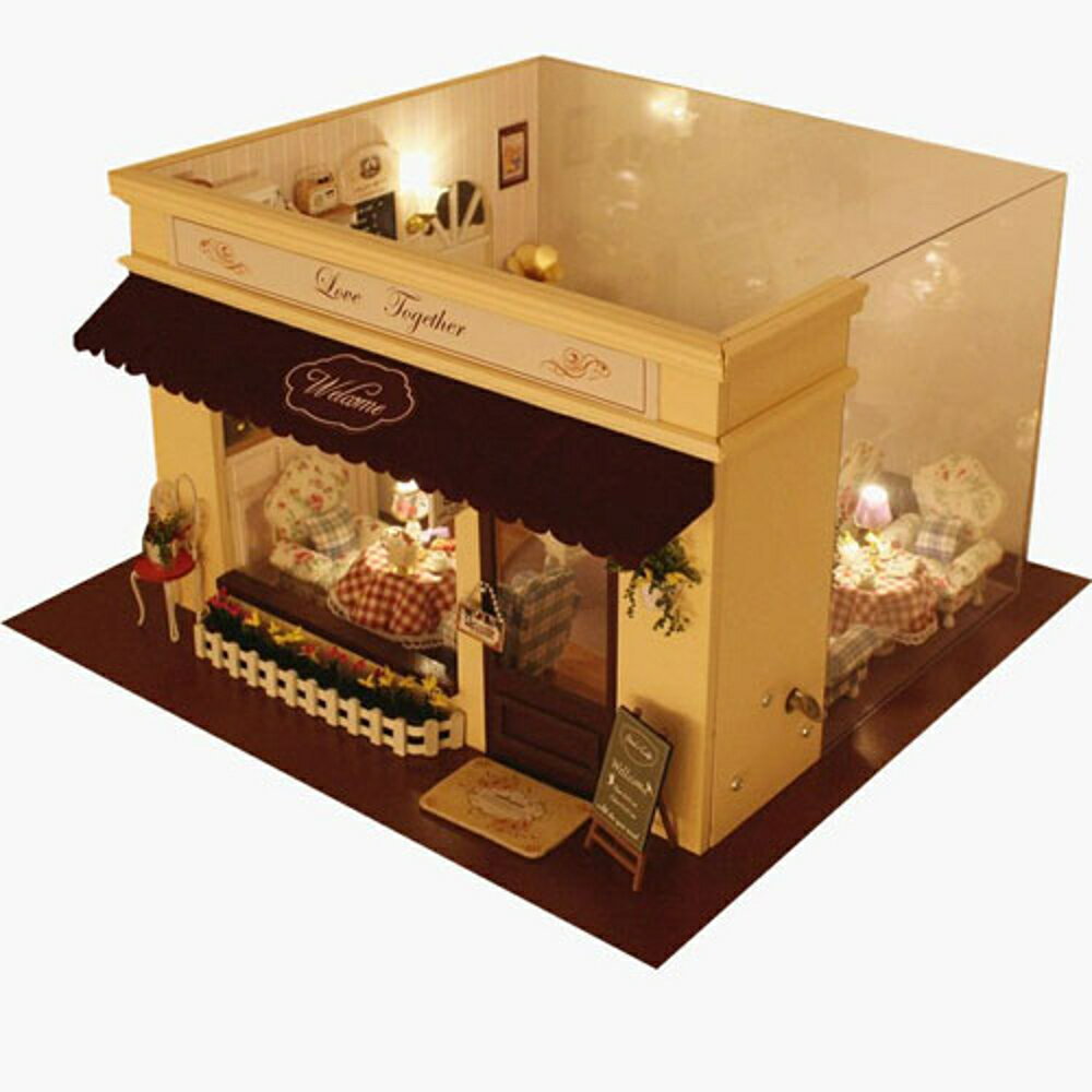 【WT16120910】手製DIY小屋 手工拼裝房屋模型建築-愛的旋律咖啡館