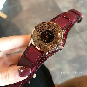 正品進口機芯復古個性情侶表真皮牛皮手表簡約大數字大表盤手表 女錶