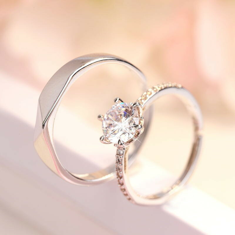 戒指 開口戒指 女戒指 情侶婚禮仿真開口排鑽鑽戒戒指女婚戒對戒假結婚一對小眾設計調節『ZW6496』 | 成名在望直營店 | 樂天市場Rakuten