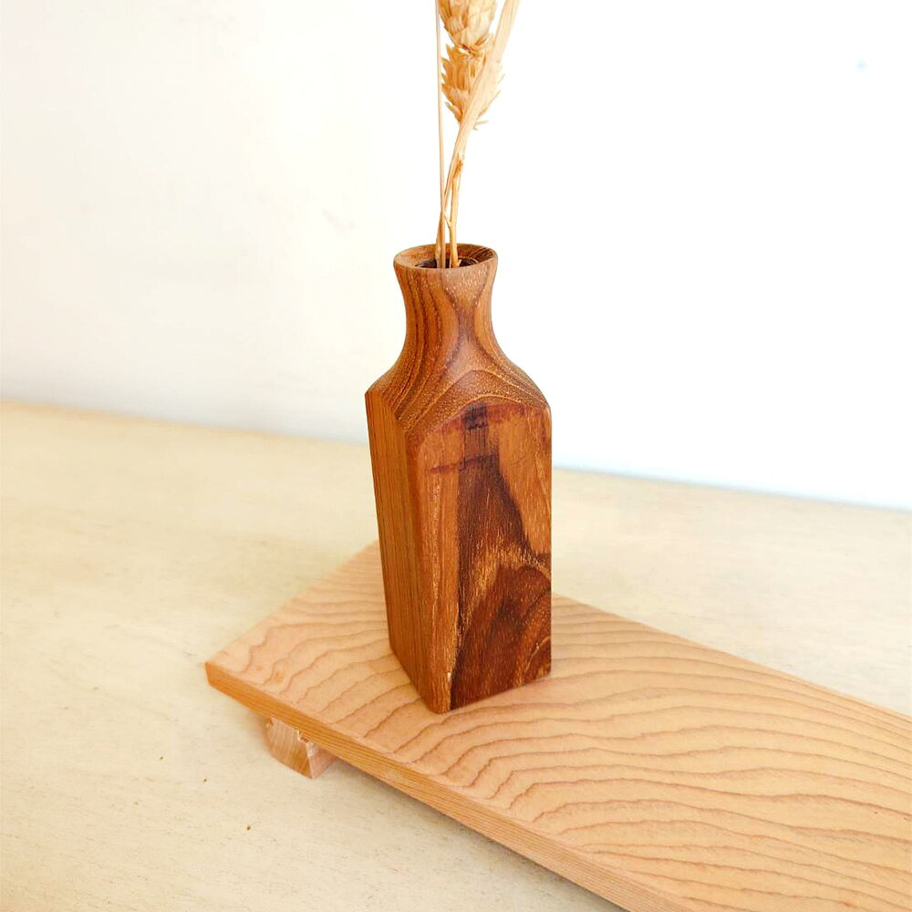 阿奇木器x覓品竹北手作店-小口徑木製花器/花瓶-柚木+檜木 2