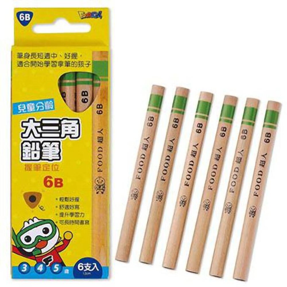 媽媽買 鉛筆 學齡前鉛筆 大三角鉛筆 分齡鉛筆 椴木鉛筆 2B 4B 6B FOOD超人 風車 4