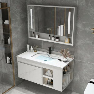 洗臉盆柜組合巖板臺面大儲物空間智能鏡柜抽拉龍頭輕奢浴室柜組合