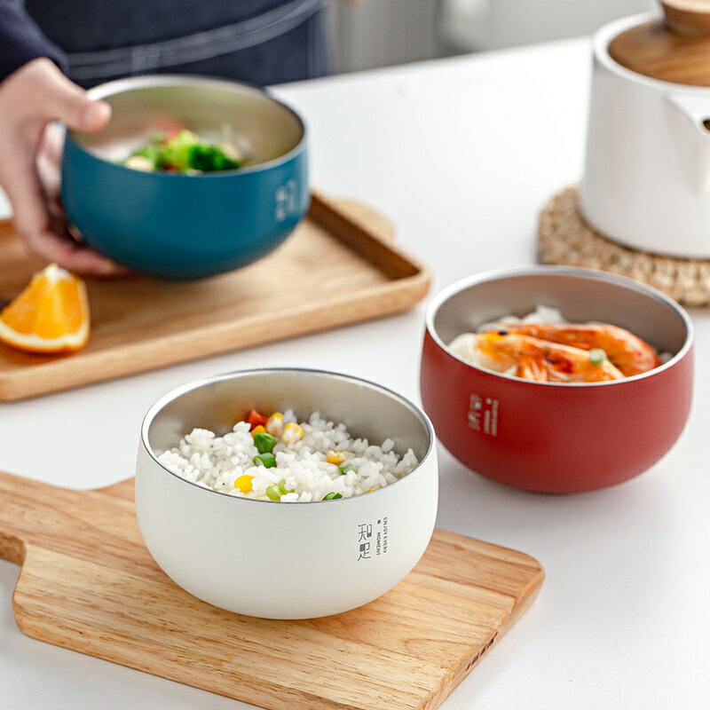 不銹鋼飯碗雙層隔熱碗防燙防摔飯碗個性米飯碗創意家用吃飯碗湯碗