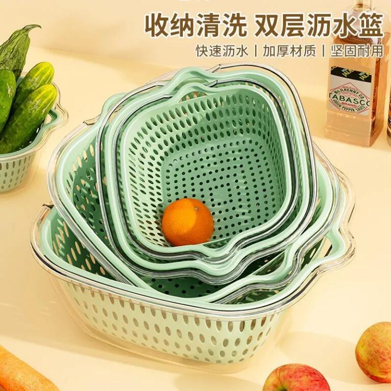 雙層洗菜盆瀝水籃家用客廳塑膠水果盤廚房加厚濾水菜簍洗菜籃【步行者戶外生活館】P