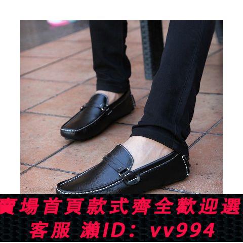 {公司貨 最低價}春季男士休閑皮鞋一腳蹬懶人鞋韓版潮流男鞋子豆豆鞋男真皮駕車鞋