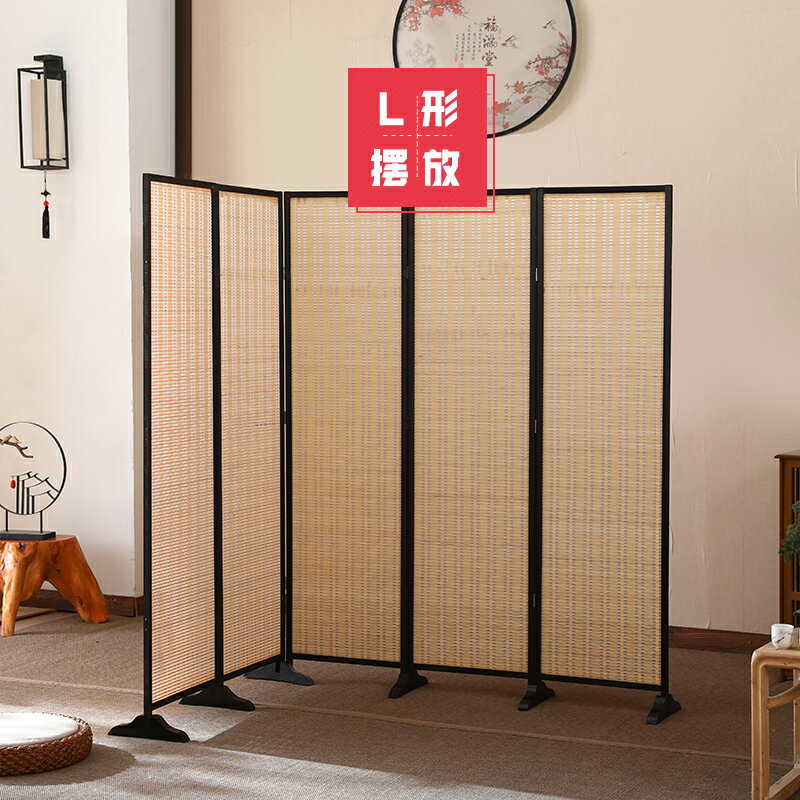 屏風 日式屏風 客廳隔斷折屏 客廳隔斷屏風簡易折疊臥室遮擋移動家用簡約現代中日式實木竹子墻