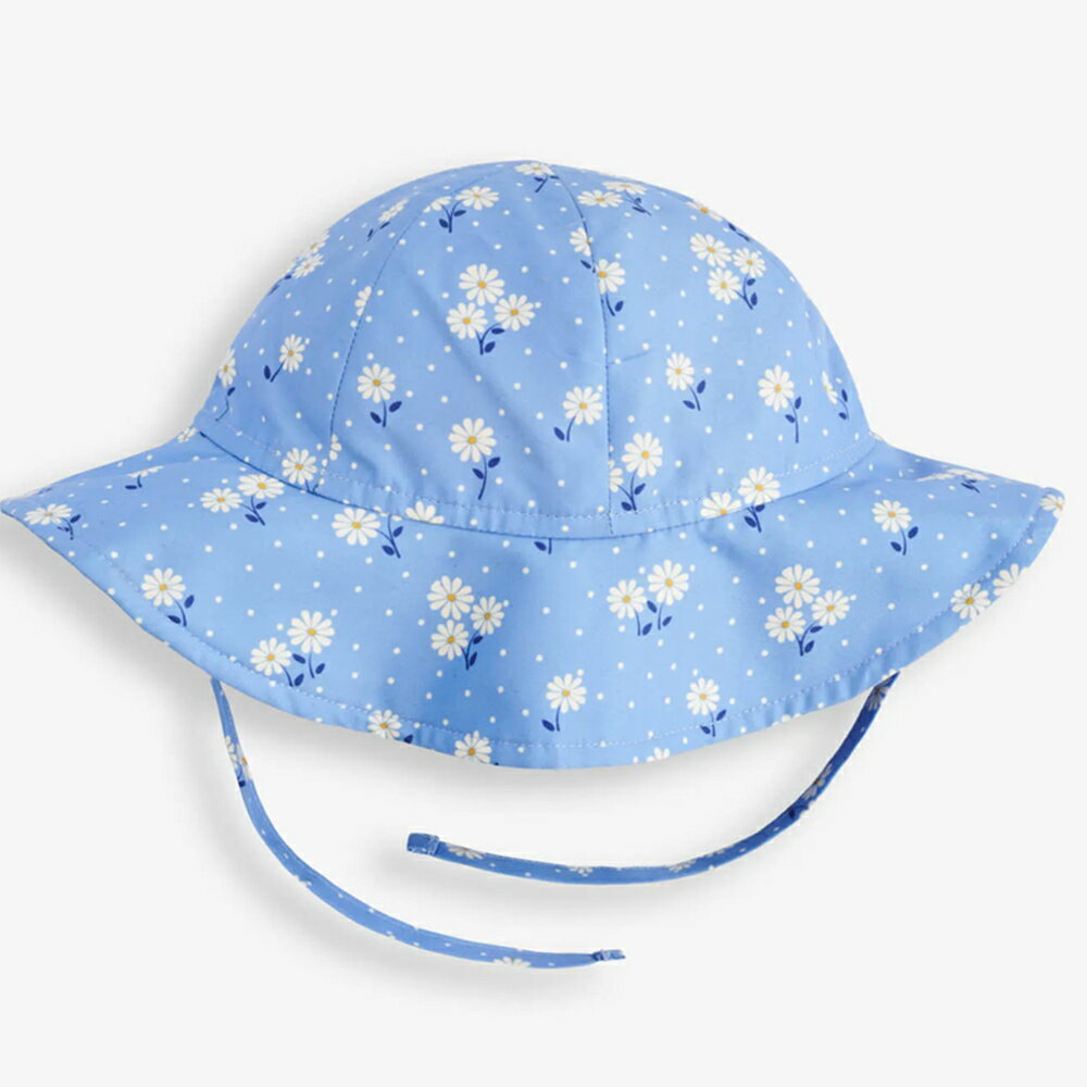 英國 JoJo Maman BeBe 嬰幼兒/兒童泳裝戲水UPF50+綁帶遮陽帽_藍色雛菊(JJH3095)