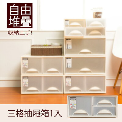抽屜整理箱/衣櫃/置物櫃 極簡澈亮可自由堆疊三格抽屜_1入 dayneeds