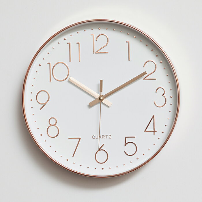 數字錶簡約北歐掛鐘客廳靜音玫瑰金圓形臥室時鐘無聲12寸掛錶30cm