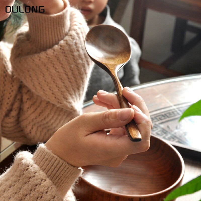 韓國網紅吃播長柄木勺干飯人專用勺日式吃飯勺超大木頭勺子喝湯勺