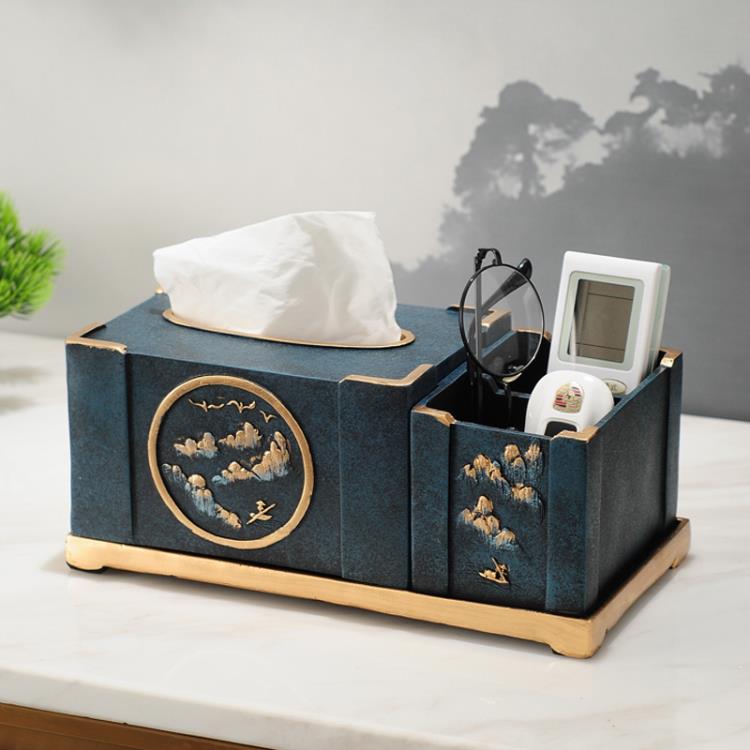 紙巾盒收納盒一體創意家居輕奢飾品茶幾新中式遙控器多功能抽紙盒 全館免運