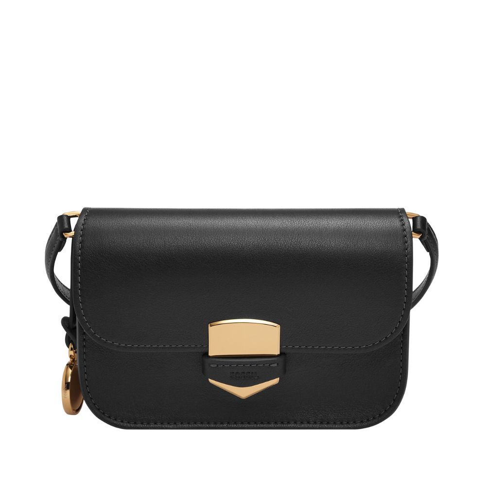 送禮首選 ★ FOSSIL Lennox 真皮金釦小斜背包-黑色 ZB1926001【 美國時尚品牌 】 附防塵袋+提袋