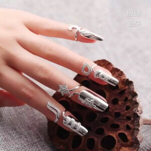 時尚個性S925純銀飾品幸運之花 鑲嵌鋯石關節指甲蓋食指戒指
