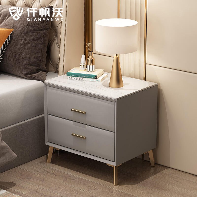 現代簡約床頭柜輕奢臥室極簡易小型床邊柜網紅皮質儲物收納木柜子