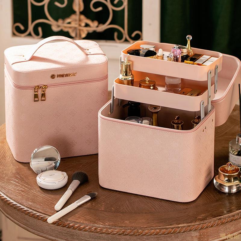 化妝包大容量女化妝品收納盒ins風雙層大號便攜多功能簡約化妝箱