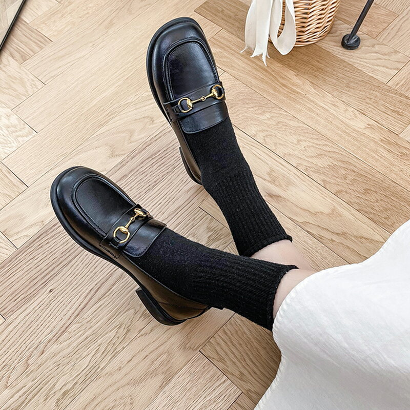 職業平底鞋軟底單鞋舒適久站不累鞋黑色工作鞋英倫風小皮鞋女軟皮 2