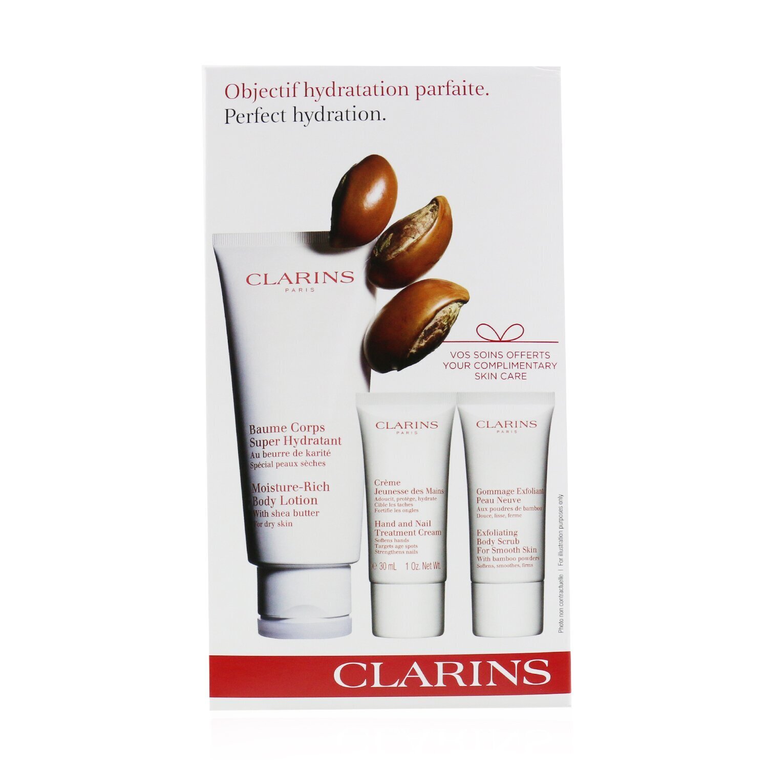 克蘭詩 Clarins - 完美保濕身體套裝：滋潤身體乳200ml +手部和指甲護理30ml +身體磨砂膏30ml