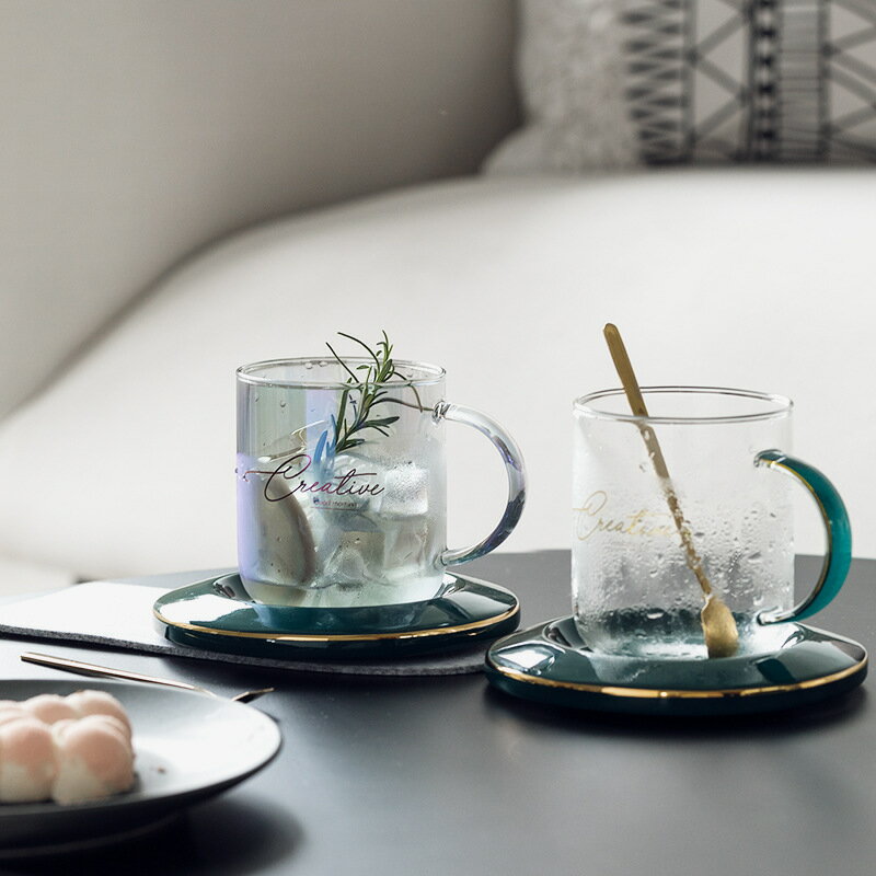 玻璃杯歐式小奢華咖啡杯碟組合耐熱玻璃泡茶杯描金下午茶杯子家用