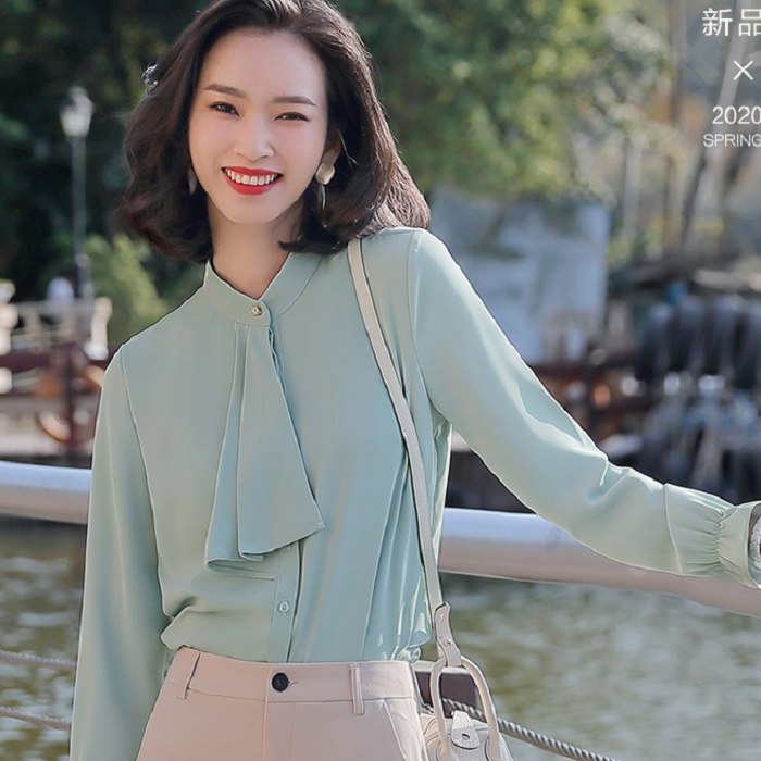 立領馬卡龍色亮色系穿搭OL長袖上衣襯衫 [20S28-PF]灰姑娘