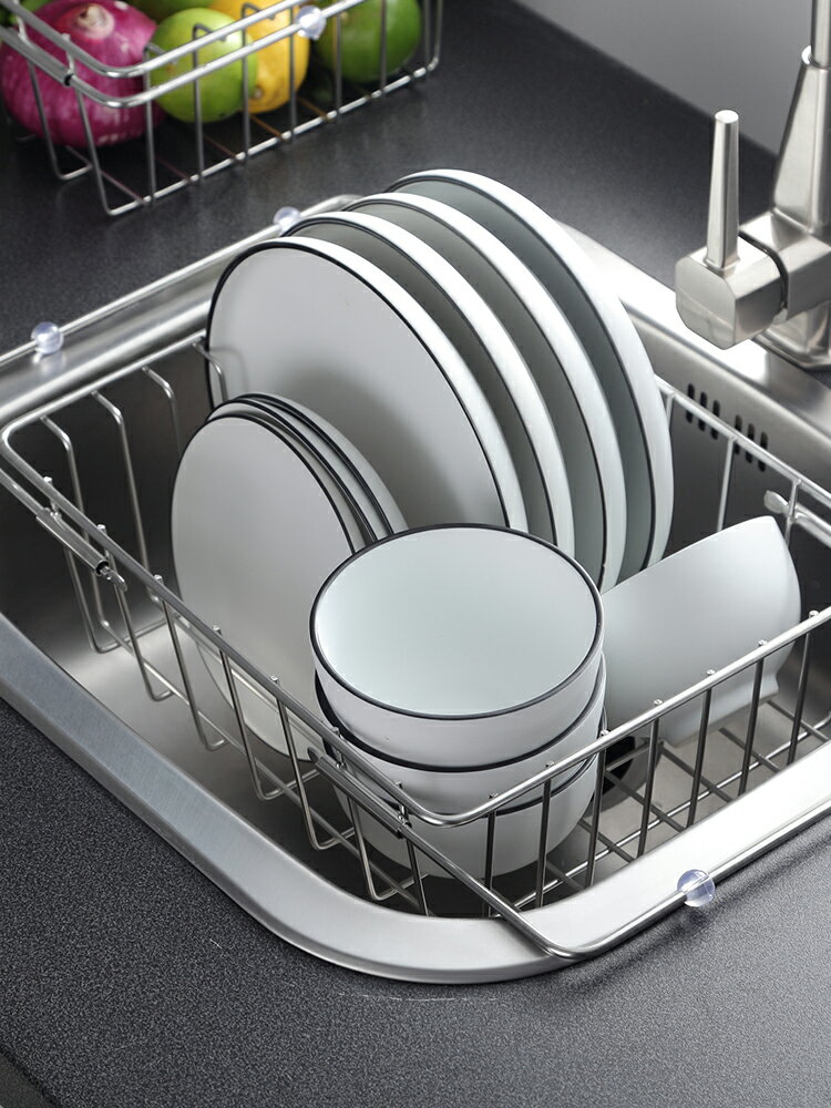 伸縮廚房水槽瀝水架不銹鋼碗架水池瀝水籃廚房置物架碗碟架晾碗架