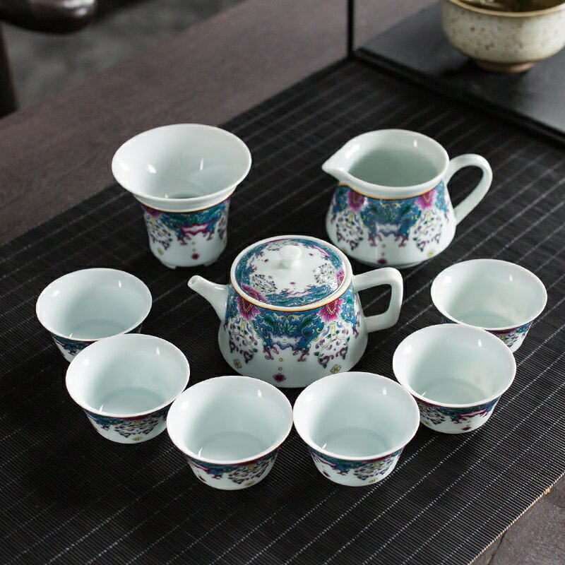 琺瑯彩茶具套裝簡約功夫茶具套組整套家用陶瓷茶壺茶杯組合帶禮盒