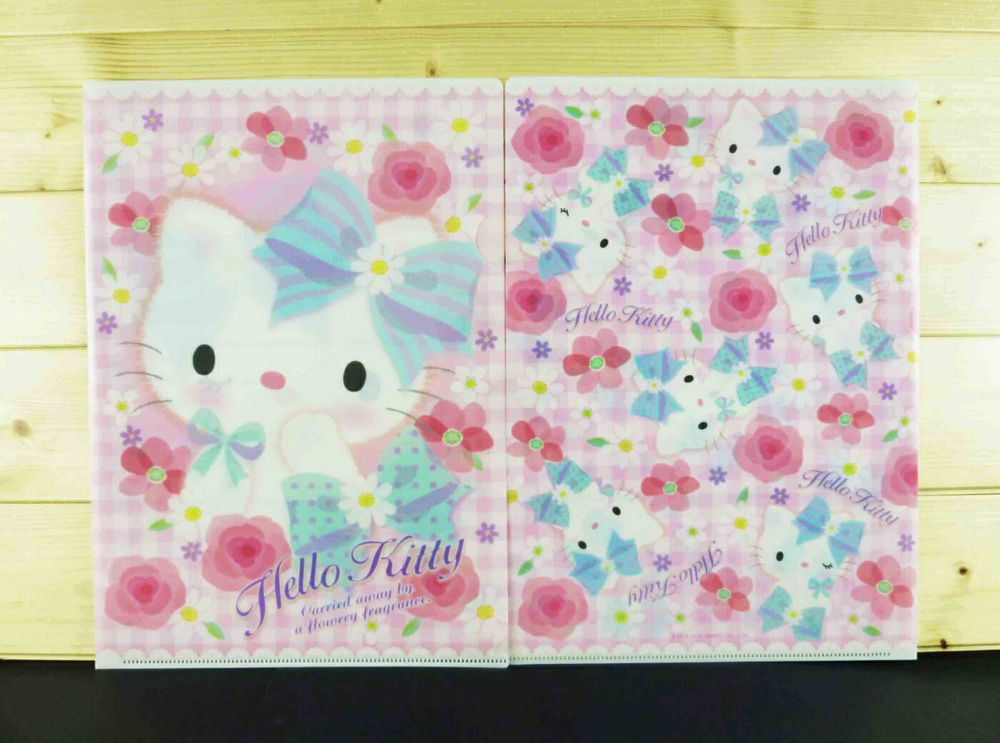 【震撼精品百貨】Hello Kitty 凱蒂貓 2入文件夾 粉玫瑰格子 震撼日式精品百貨