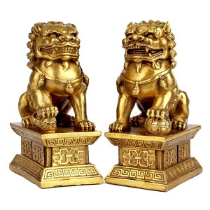 純銅北京獅工藝品擺件黃銅宮門獅子一對石敢當雙獅家居辦公室擺設