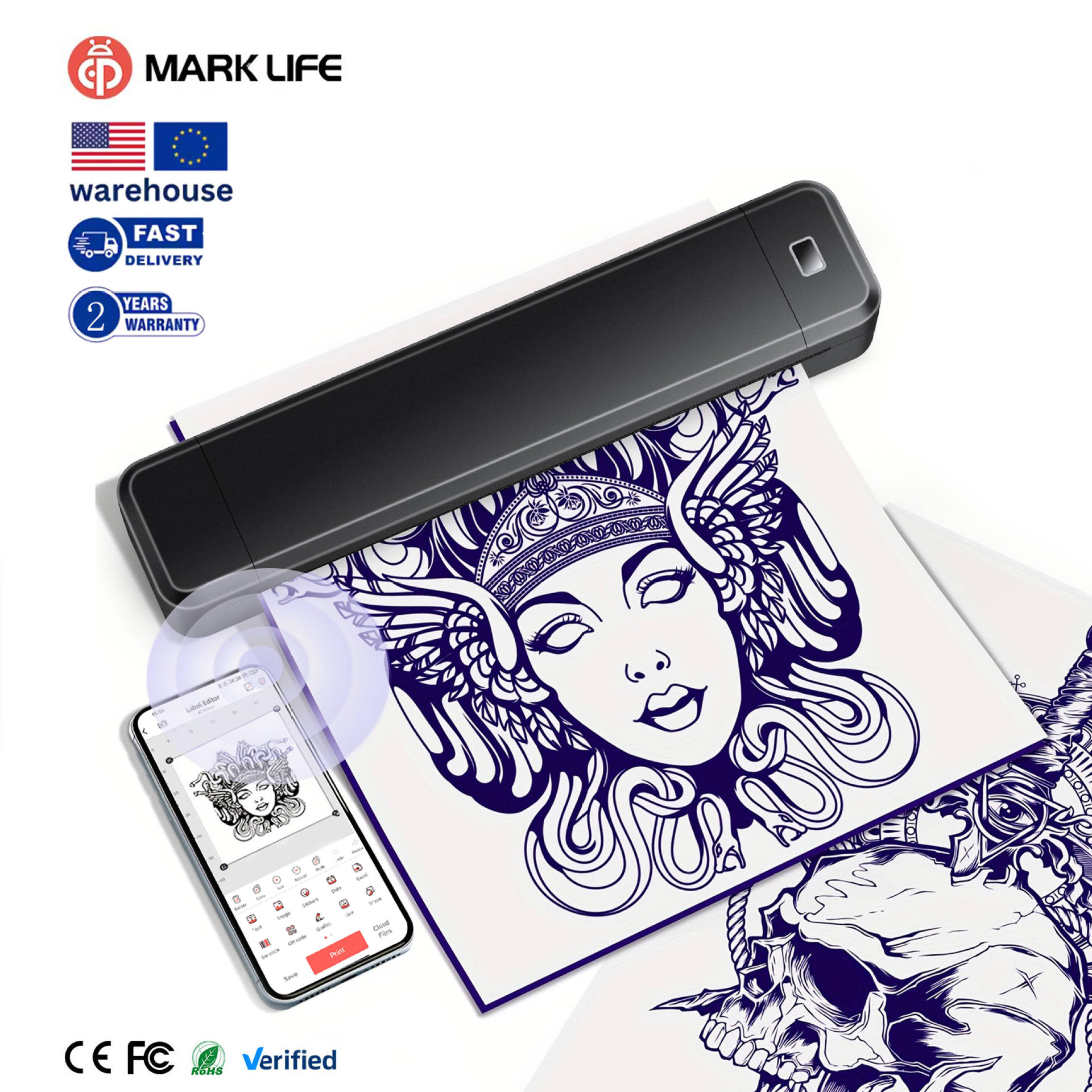 【喜挖】迷你熱敏印表機辦公紋身行動式A4錯題印表機A4 tattoo printer