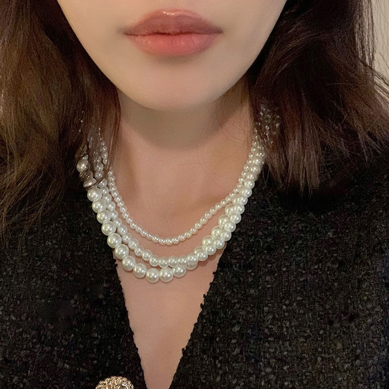 ins網紅鎖骨鏈簡約小眾設計飾品法式輕奢珍珠項鏈女復古優雅項鏈-貼心家居