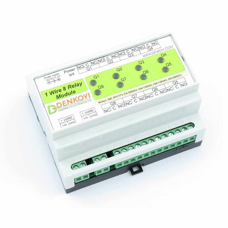 Denkovi 1-Wire 8通道繼電器模組板 Based on Dallas DS2408 chipset, DIN Rail Box 12VDC [2美國直購]