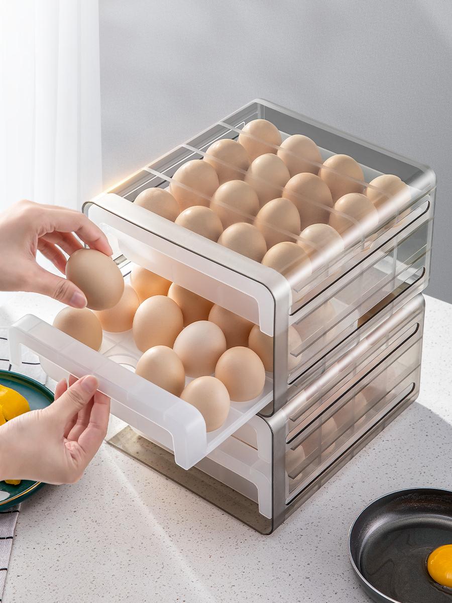 雞蛋盒 日式抽屜式雞蛋盒放冰箱用防摔收納盒雙層裝廚房防碰撞透明保鮮盒【xy2927】