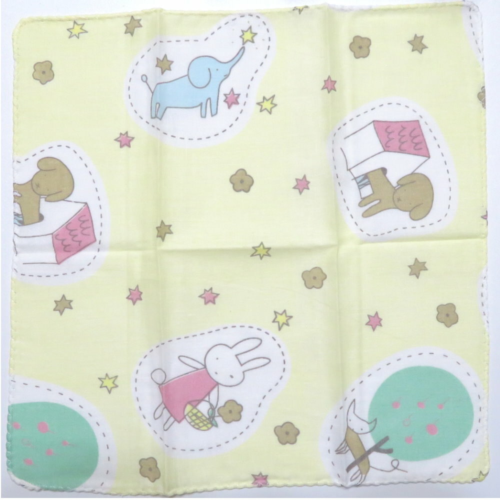 asdfkitty*日本製-純棉麻紗手帕-30*30公分-黃色大象款