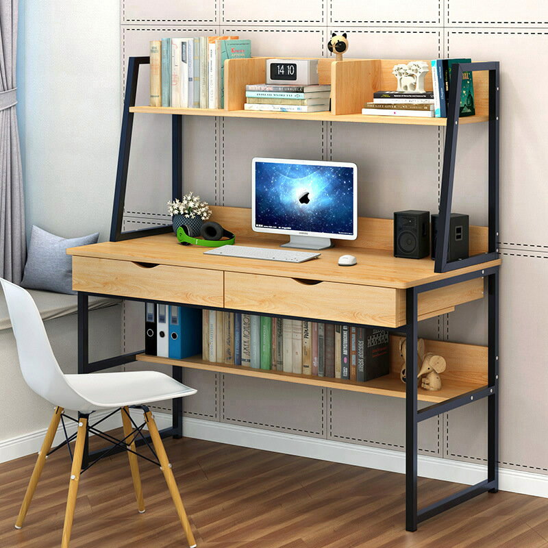 APP下單享點數9% 電腦臺式桌簡約現代臥室家用學生寫字桌簡易辦公書桌書架一體桌子