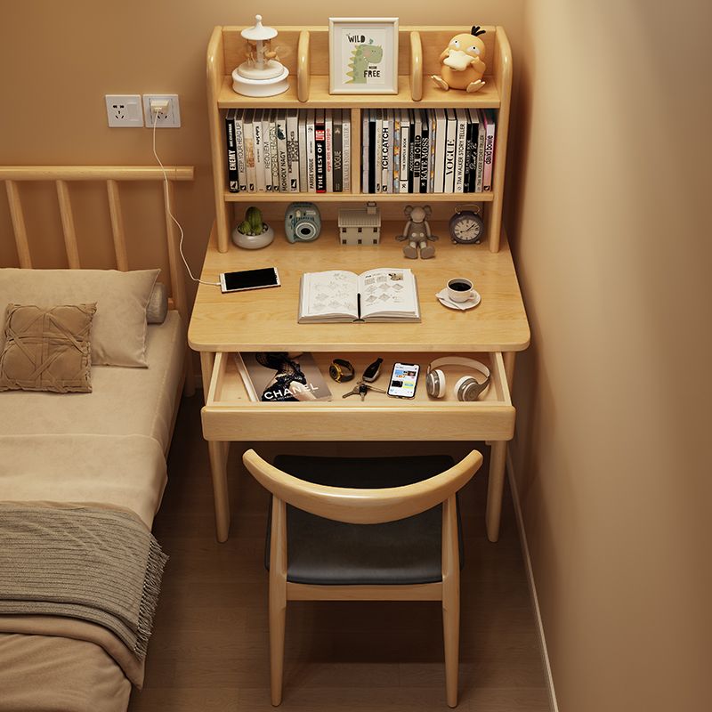 【限時優惠】小戶型電腦桌家用60cm實木書桌書架一體學生學習桌臥室床頭寫字桌