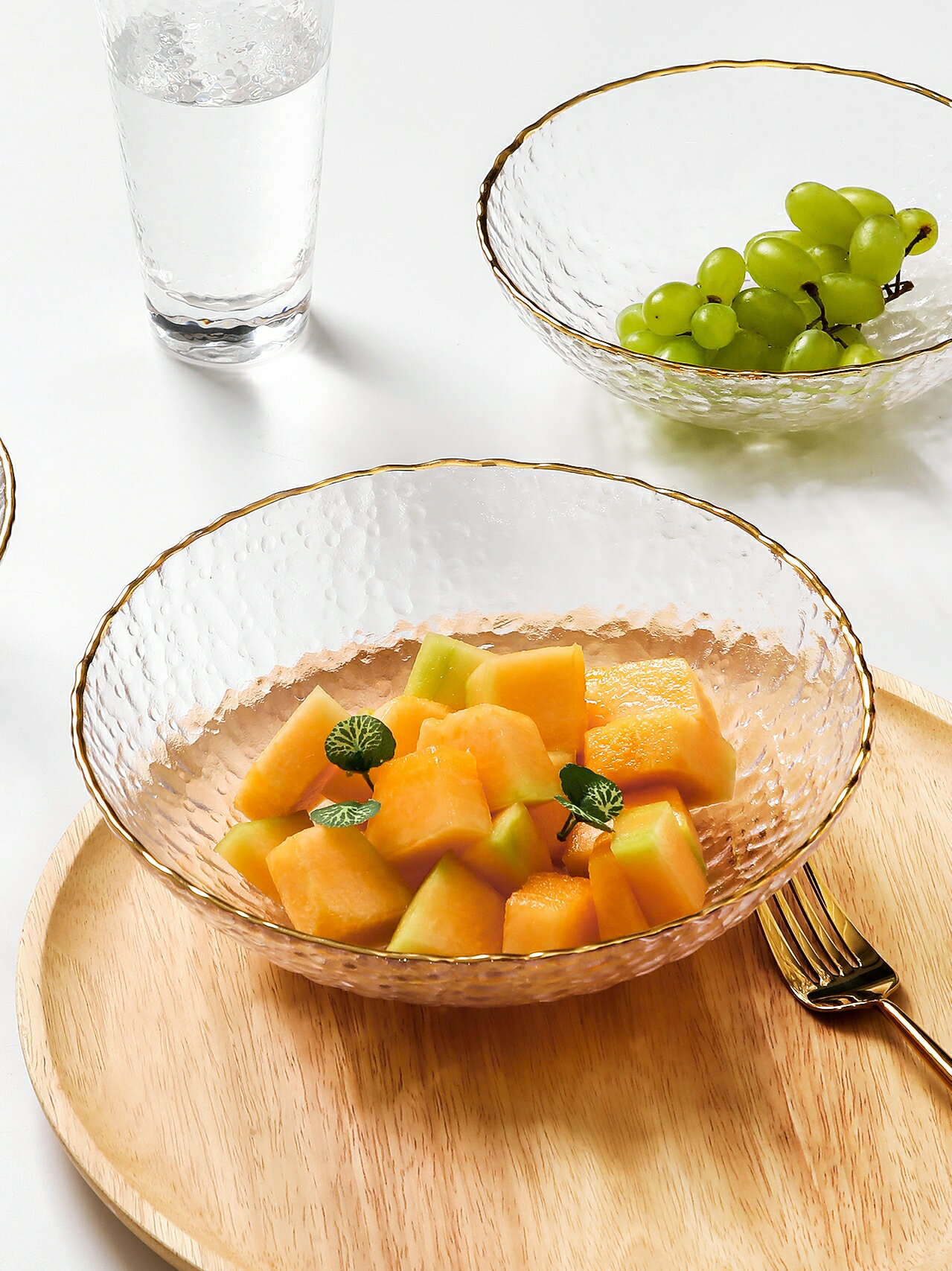 北歐水果碗沙拉碗家用金邊餐具透明玻璃碗創意網紅大號水果盤家用