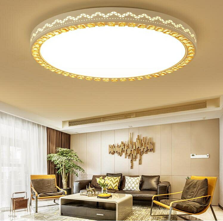 LED大氣圓形現代簡約客廳燈臥室燈具餐廳陽台水晶家用燈飾【年終特惠】