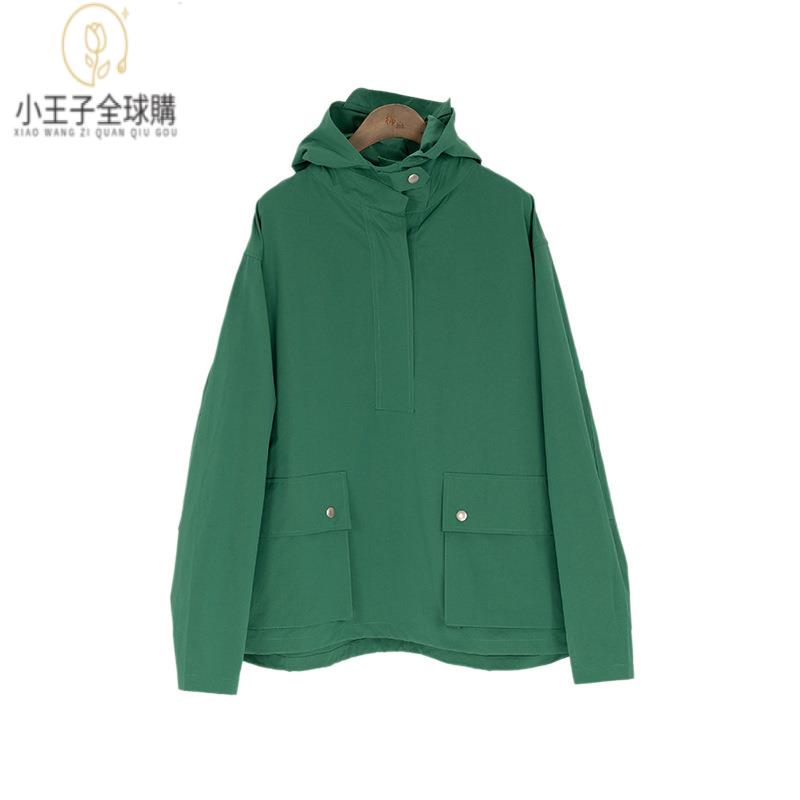 【公司現貨速發】免運 開發票 小王子女裝秋季新款連帽套頭外套女 休閑寬松帥氣工裝口袋風衣長袖上衣女裝上衣 流行女裝 棉麻 早秋 日韓女裝