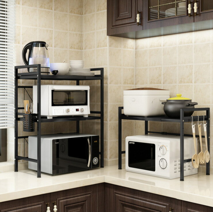 廚房置物架微波爐架落地可伸縮調節三層放烤箱電飯煲廚房收納架