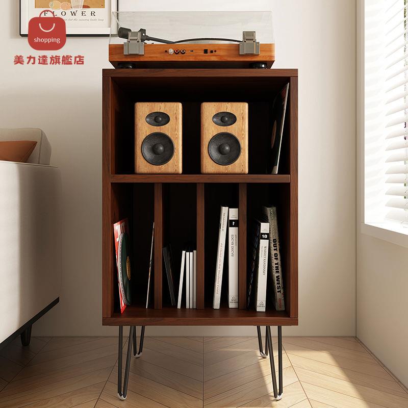 黑膠唱片櫃 簡約北歐書櫃復古實木雜志櫃CD櫃音響收納櫃沙發邊櫃[DD0410001]