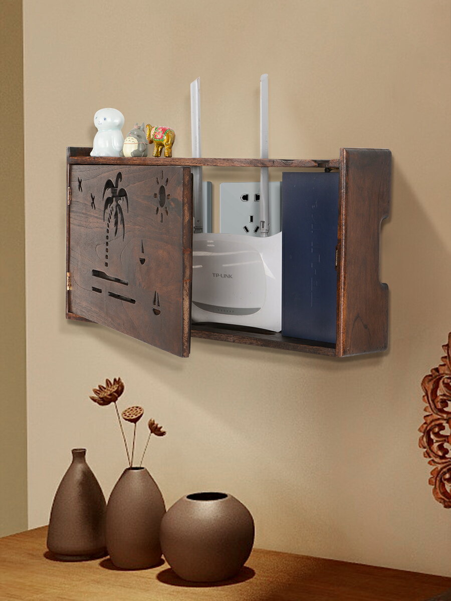 異麗置物架墻上壁掛免打孔臥室客廳裝飾路由器收納盒子機頂盒
