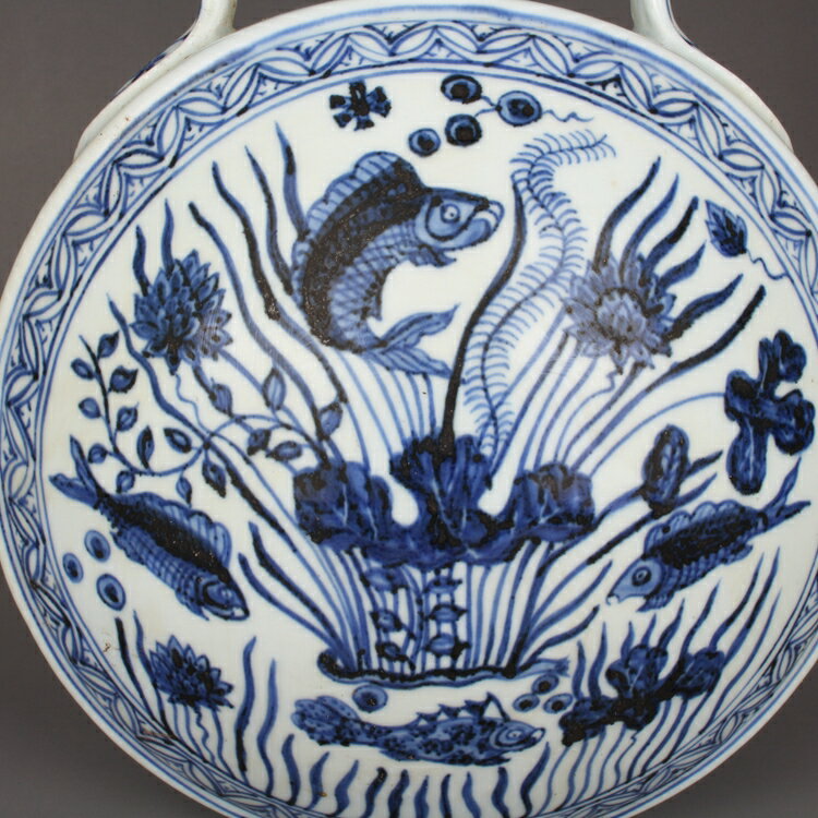 中国 青花 魚藻文 壷 C 3736C 中国 青花魚藻文大壺 壷 C294