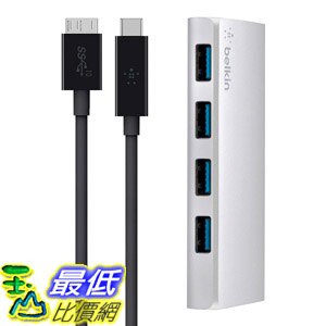 [8美國直購] 集線器 Belkin F4U088tt USB-IF Certified USB 3.0 4-Port Hub with 1-Meter USB Type C (USB-C) to Micro-B Cable