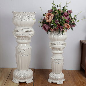 陶瓷落地白色花瓶現代時尚簡約客廳擺件歐式鮮花藝套裝羅馬柱花器