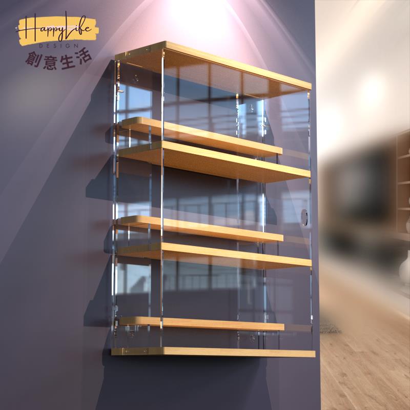 免運 工廠直銷 展示櫃 手辦展示櫃 透明展示櫃 泡泡瑪特Molly展示架原木防塵收納寢室popmart盲盒多功能可壁掛附發票 新店開業 全館優惠 折扣