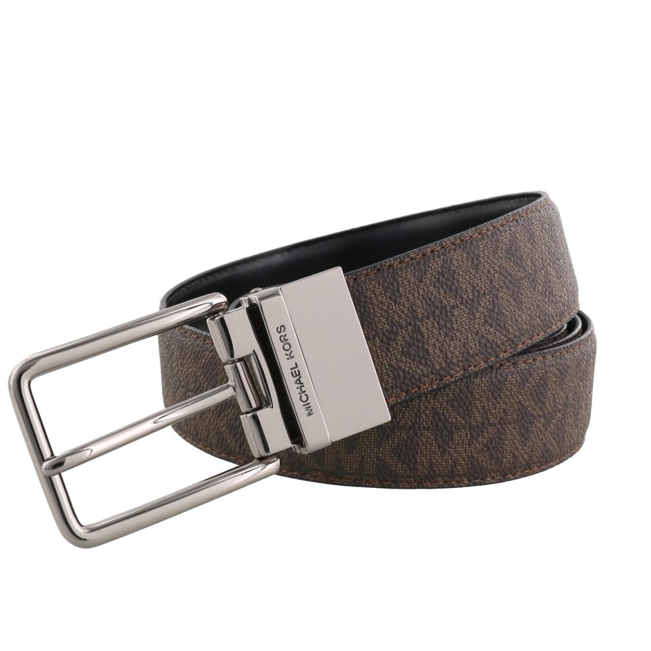 MICHAEL KORS 皮帶 腰帶 老花防刮PVC/黑色皮革 寬版 可翻轉雙面使用 M26626 MK(現貨)▶指定Outlet商品5折起☆現貨【送禮首選★APP下單點數4倍送】