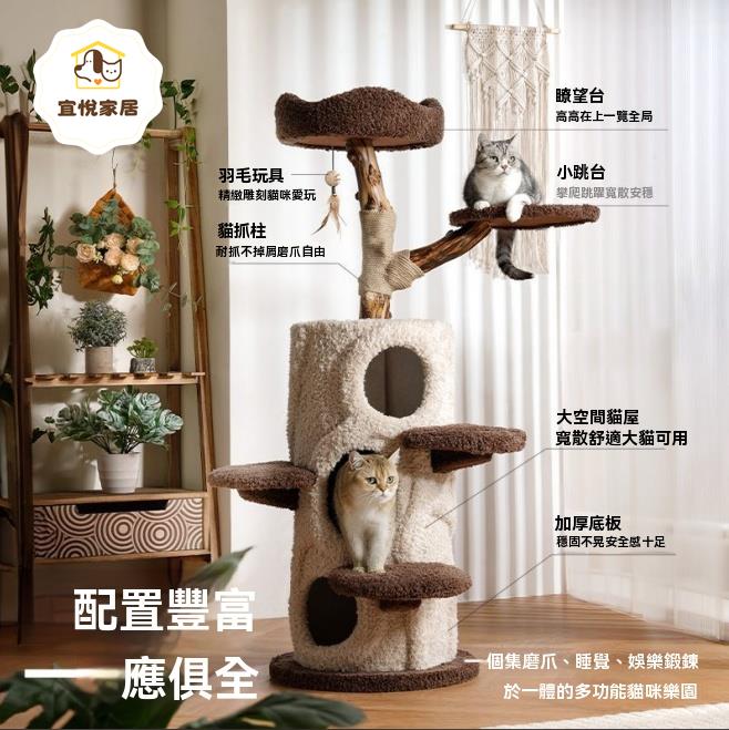 樹屋 貓爬架 貓抓柱 貓窩 新款樹幹貓窩貓樹一體多層實木貓抓柱不佔地小戶型 八折減免 特價出 可開發票