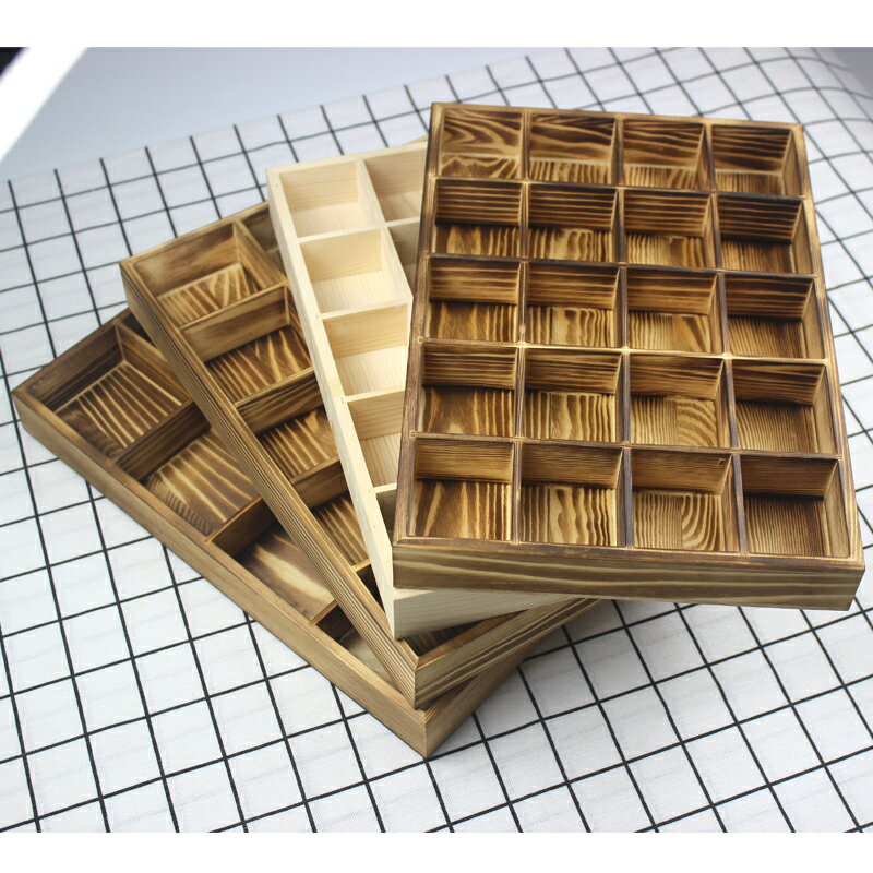 Zakka復古多格實木收納盒桌面化妝品雜物整理格子盒定做 多肉木盒