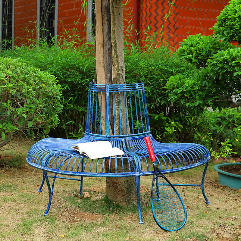 歐式復古圍樹半圓椅戶外花園鐵藝樹圍椅背靠 花園別墅庭院坐椅