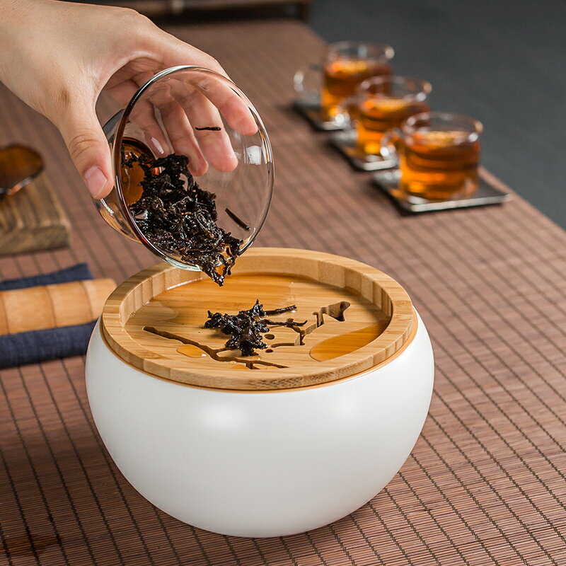 晟窯復古陶瓷建水日式小號茶洗水盂竹製蓋茶渣桶水洗功夫茶具配件