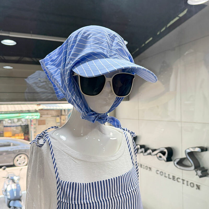 ANNAS 韓國下巴綁帶鴨舌帽 GD頭巾 防飛防曬帽子 巴拉克拉法帽 春夏條紋遮陽 2